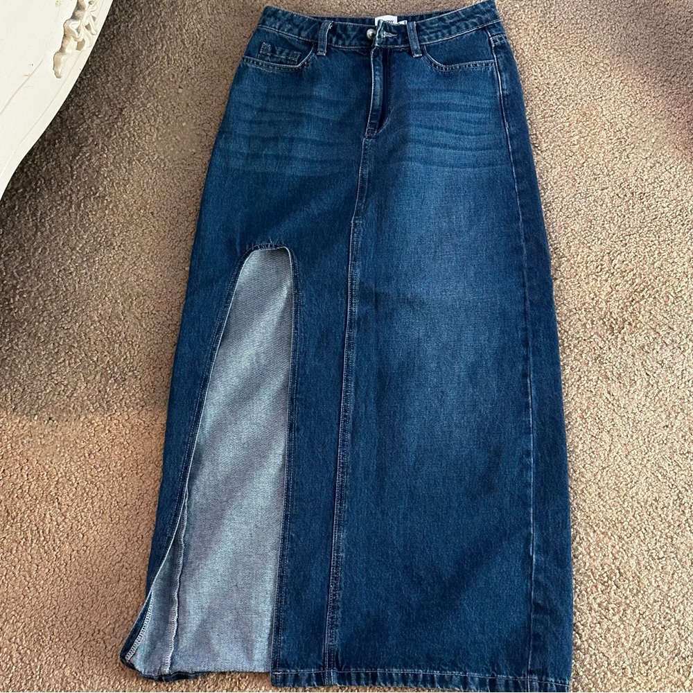 Princess Polly Dark Blue Denim Maxi Skirt